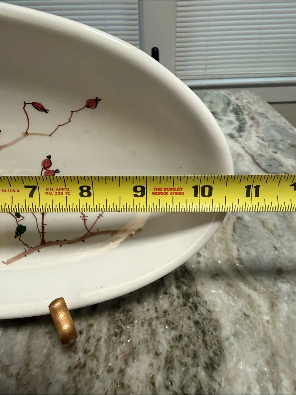 Signed Hand-Painted Ceramic Oval Platter Botanical Design